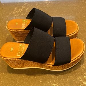 Navy double strap wedge sandle
